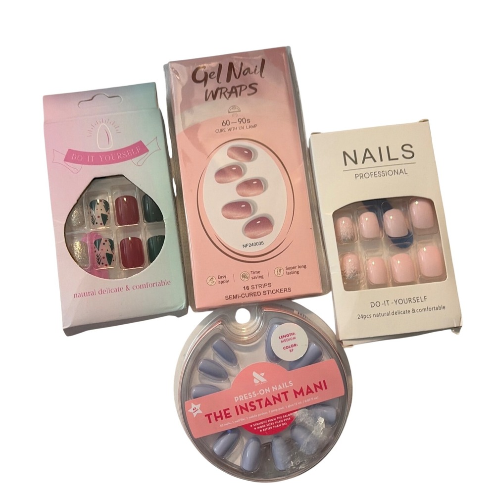 Olive & June Press On Nails Bundle Gel Nail Wraps DIY Manicure Set 4pk Blue Pink